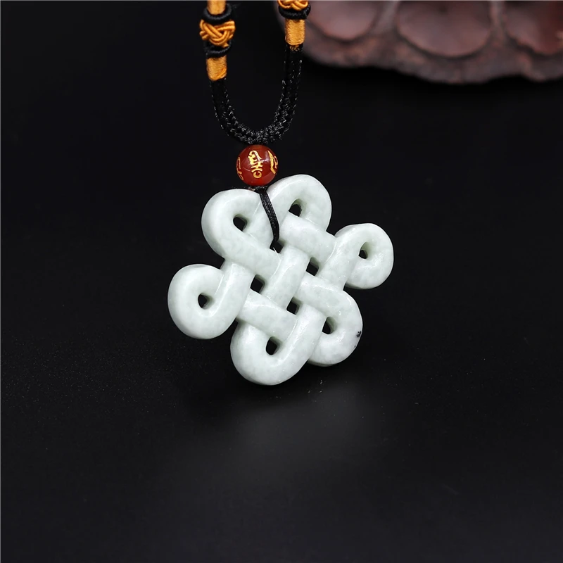 Men'S Fashion Necklaces - Natural Chinese Knot White Green Jade