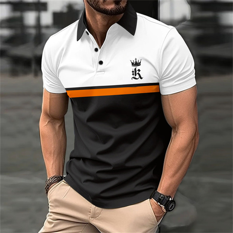Men'S Fashion Golf Clothing - Funny 3D Letter Stripe Print Polo