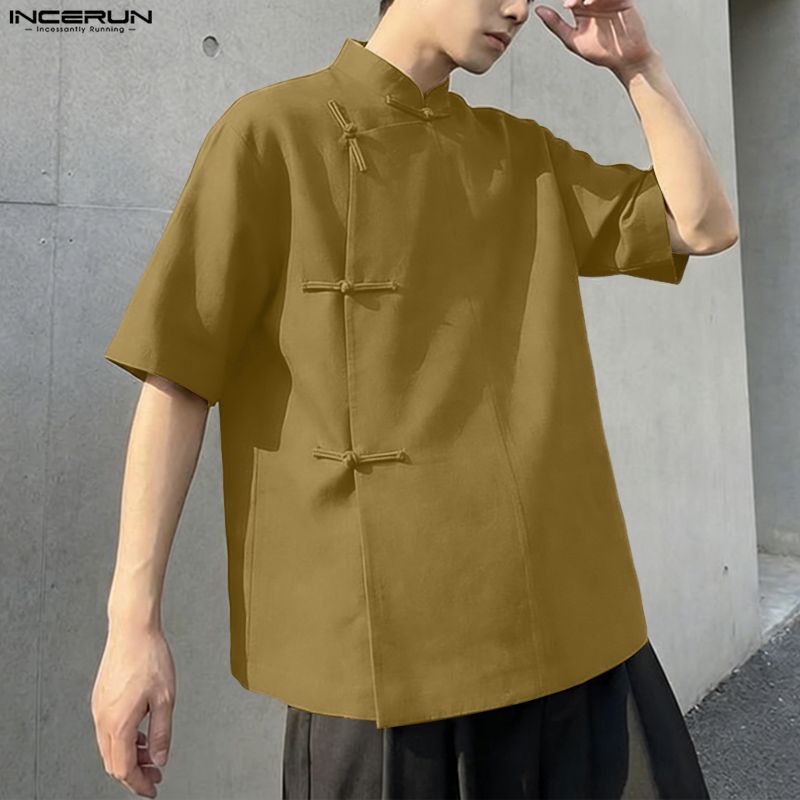 INCERUN Men Shirt Solid Stand  - огляд і ціна Mens Fashion Casual 2026