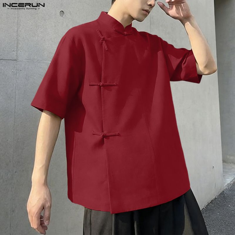 INCERUN Men Shirt Solid Stand  - огляд і ціна Mens Fashion Casual 2026