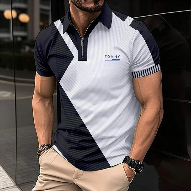 Simple Print Zip Polo Shirt Fo - огляд і ціна Men'S Fashion Golf Clothing