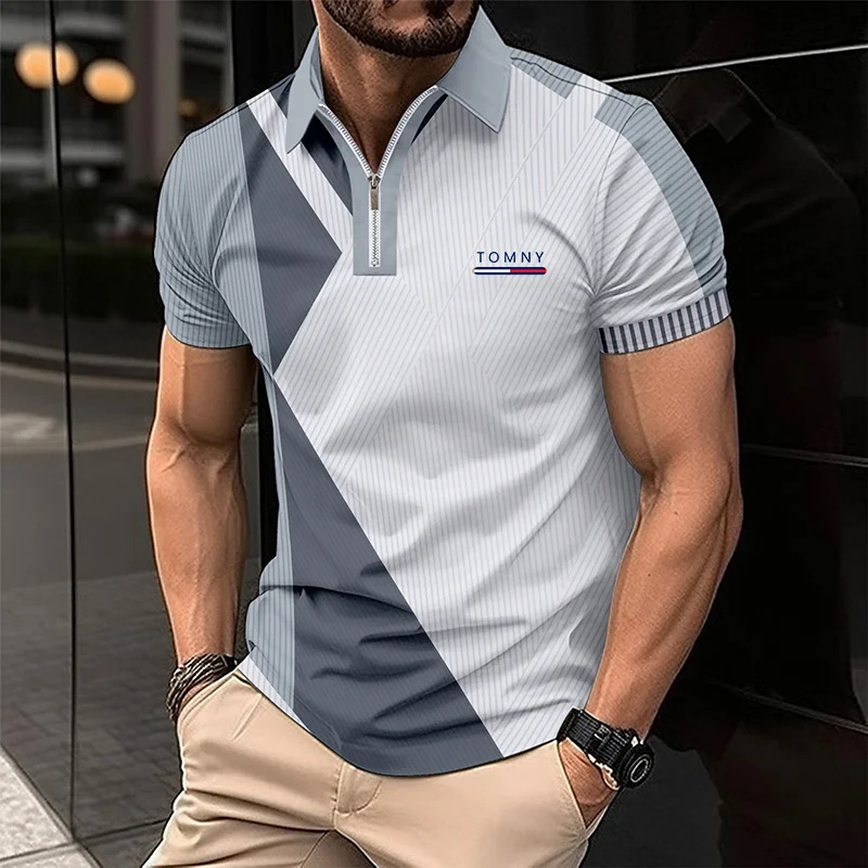 Simple Print Zip Polo Shirt Fo - огляд і ціна Men'S Fashion Golf Clothing