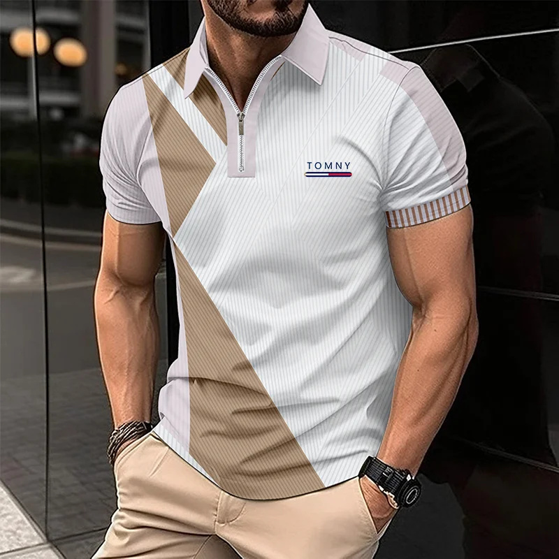 Simple Print Zip Polo Shirt Fo - огляд і ціна Men'S Fashion Golf Clothing