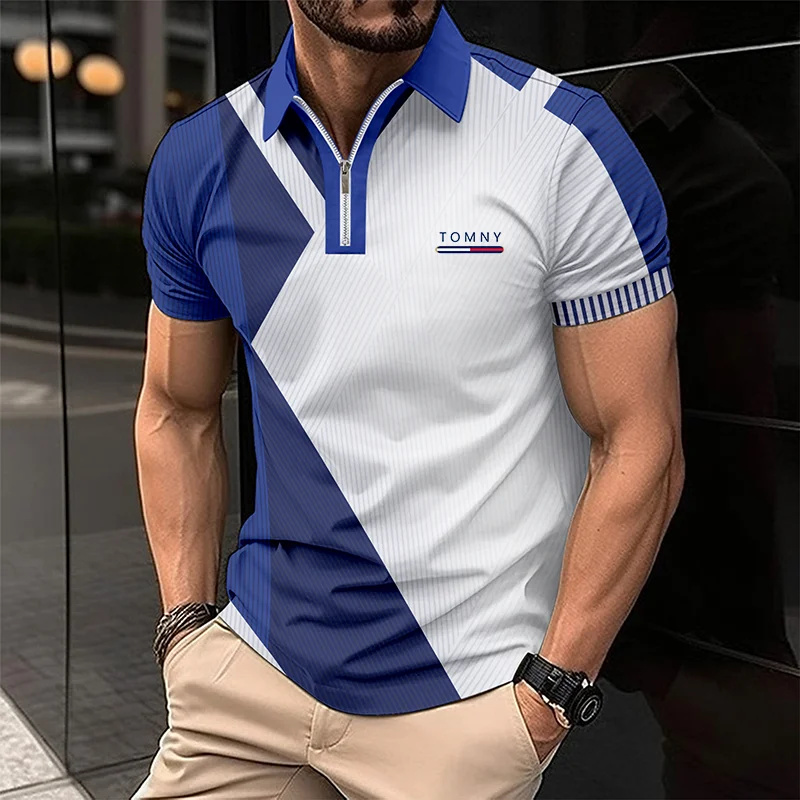 Simple Print Zip Polo Shirt Fo - огляд і ціна Men'S Fashion Golf Clothing