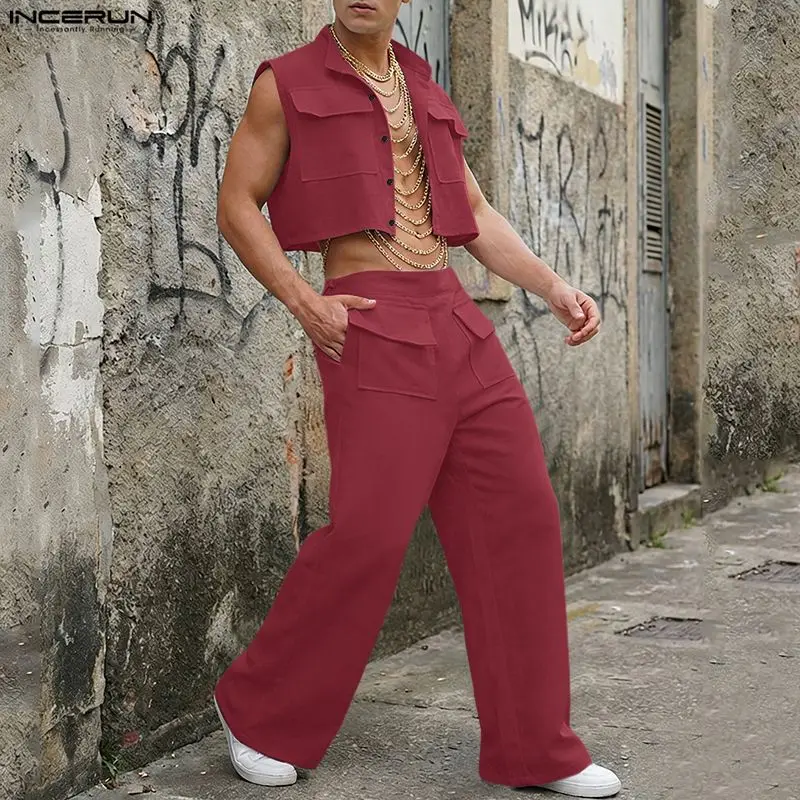 INCERUN Men Sets Solid Sleevel - огляд і ціна Mens Fashion Casual 2026