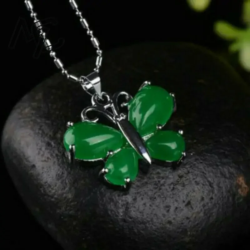 S925 Silver Green Jade Butterf - огляд і ціна Men'S Fashion Necklaces